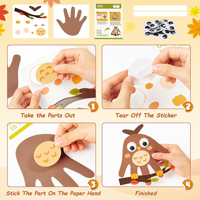 WATINC 12Pcs Woodland Animal Handprint Art Craft, Rabbit Hedgehog Owl Easy DIY Kit, Forest Animals Themed Arts Supplies Preschool Classroom Hand Print Activity Party Favors