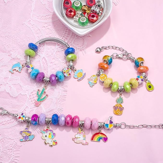 Happytime Charm Bracelet Making Kit for Girls Jewelry Making Supplies Beads Unicorn Mermaid Arts and Crafts Girls Toys Age 6-8