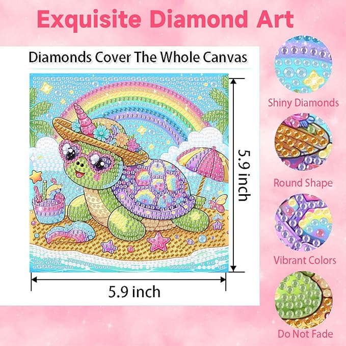 Sea Turtle Diamond Art Painting Kits with Frame- Animals Diamond Painting Kits with Frame, Cute Gem Art Kits for Wall Decoration 7X7 Inch