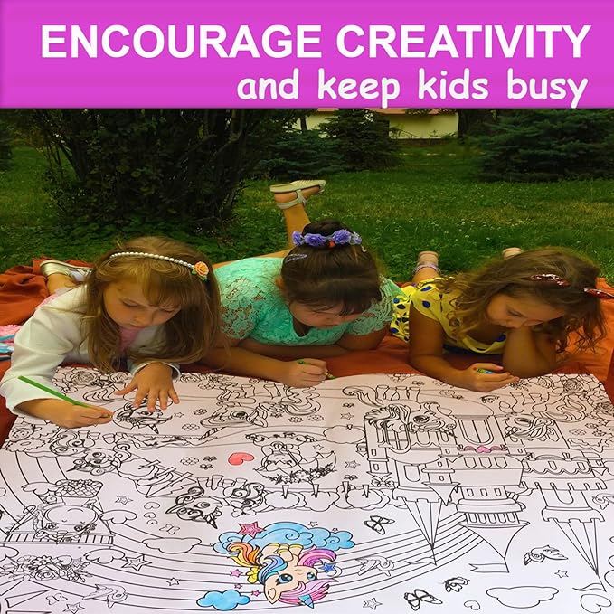 Unicorn Coloring Poster with Markers - Giant Coloring Posters for Kids Birthday Party - Large Coloring Sheets Jumbo Size - Arts and Crafts for Girls Activity - Huge Big Pages to Color on Floor Table