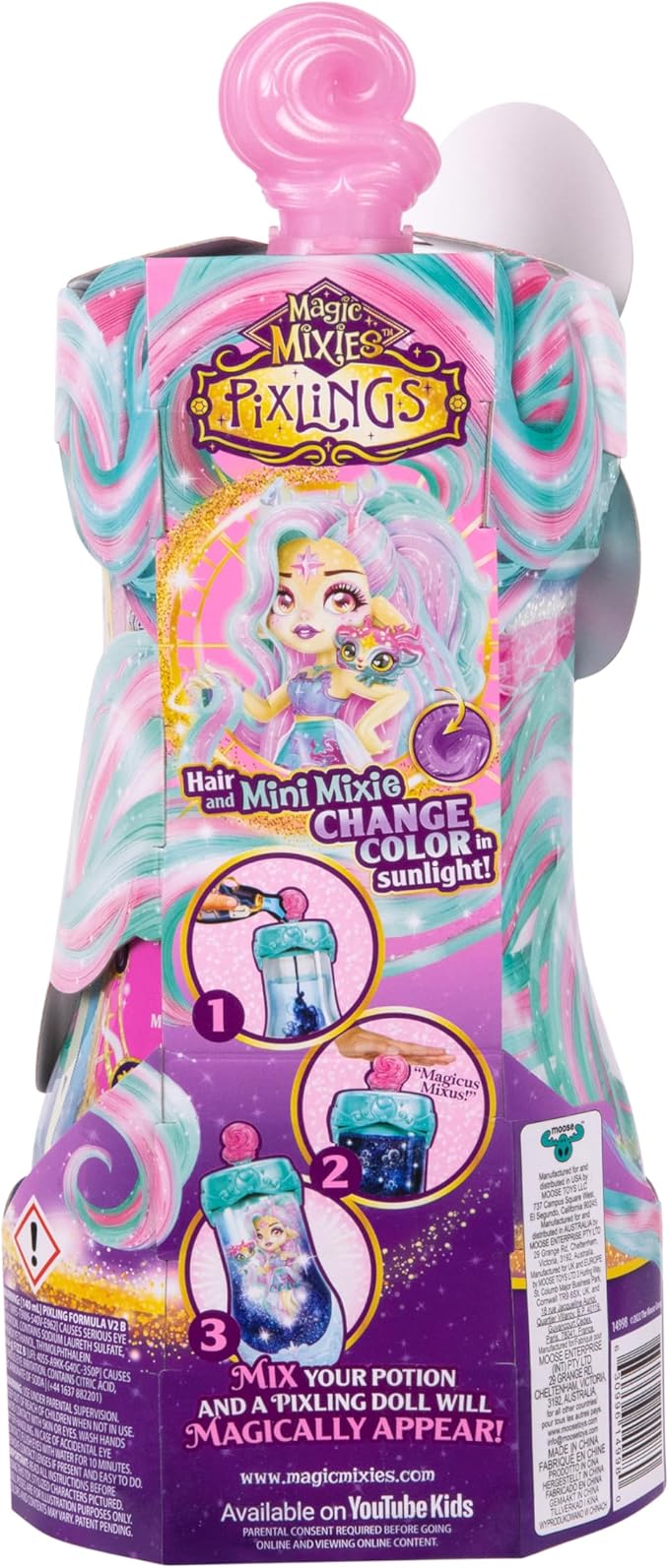 Magic Mixies Pixlings Deluxe Pack, Deerlee The Deer, Shimmer Reveal, Create & Mix Potion That Magically Reveals 6.5" Pixling Doll Inside Potion Bottle - Exclusive Mini Mixies & 6 Hair Accessories