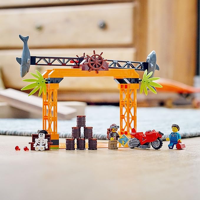 LEGO City Stuntz The Shark Attack Stunt Challenge Adventure Series Toy with Flywheel Powered Stunt Bike & Racer Minifigure, Toys for Kids Years Old and Up, 60342