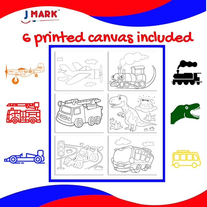 J MARK Kids Paint Set – Acrylic Kids Painting Kit – Storage Bag, Paints, Easel, Canvas, Brushes