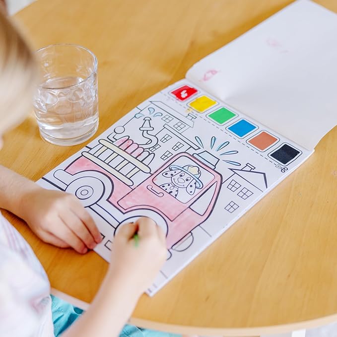 Melissa & Doug Paint With Water - Vehicles, 20 Perforated Pages With Spillproof Palettes