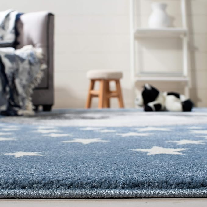 SAFAVIEH Carousel Kids Collection Area Rug - 8' x 10', Light Blue & Grey, Non-Shedding & Easy Care, Ideal for High Traffic Areas for Boys & Girls in Playroom, Nursery, Bedroom (CRK135L)