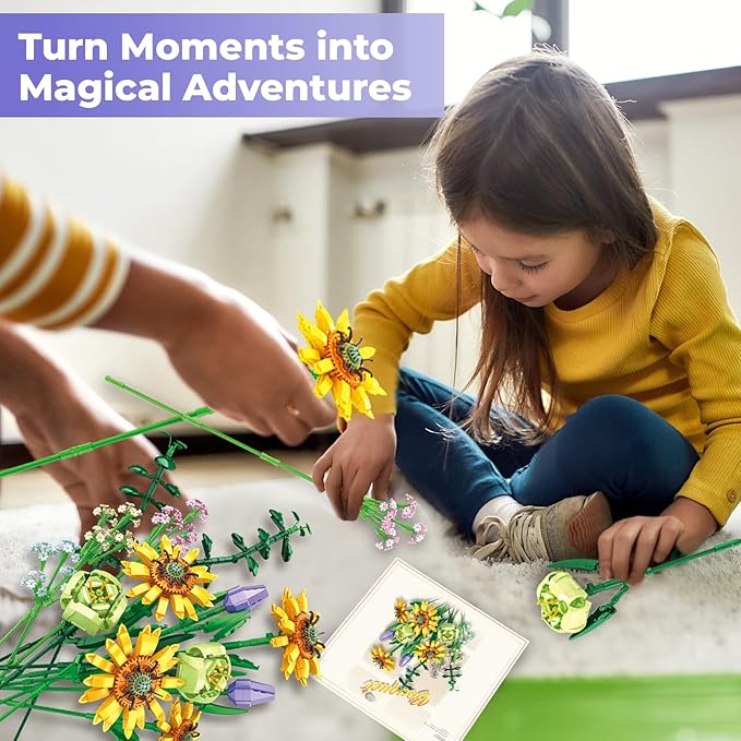 Contixo Flowers Bouquet Building Blocks Set - BK04 Artifical Sunflower Botanical Collection Kids Building Toys Kit 975 PCS, Home Plant Decor Toy Gift for Adults Kids Girls Ages 6+
