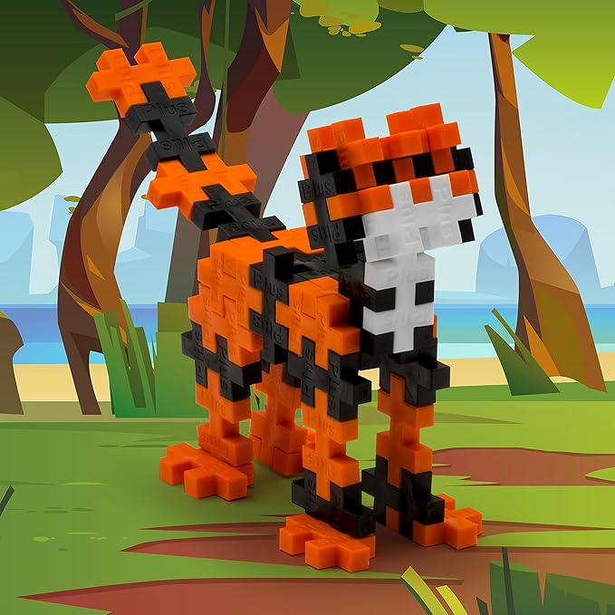 Plus Plus 3D Animal Figure Building Block Set, 70 Mini Interlocking Puzzle Pieces, Fun Stem Toys for Kids - Tiger Maker Tube