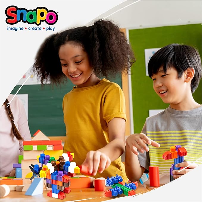 SNAPO Advanced Builder Blocks 7 Years and up - Six-Sided Toddler Building Blocks - Build Planes, Cars and Trains - Unisex Stackable Assembly Blocks for Kids (300pcs)