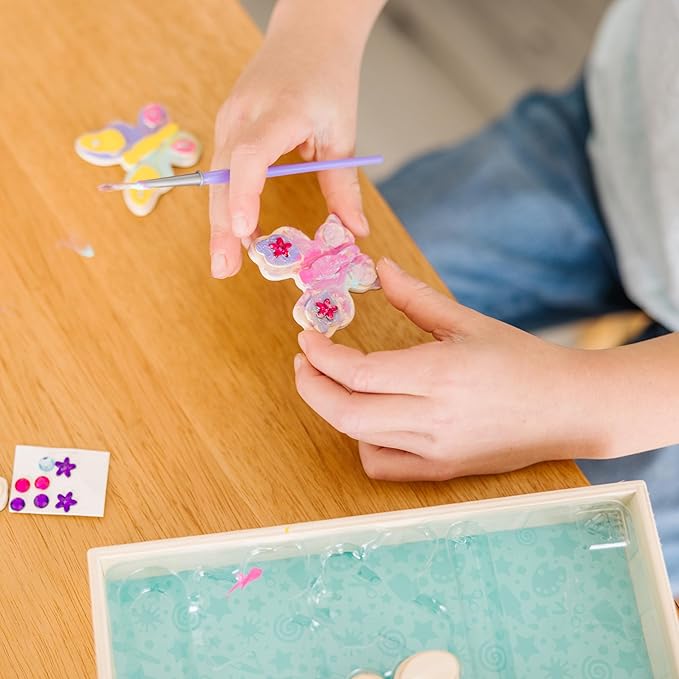 Melissa & Doug Created by Me! Wooden Butterfly Magnets Craft Kit (4 Designs, 4 Paints, Stickers, Glitter Glue)