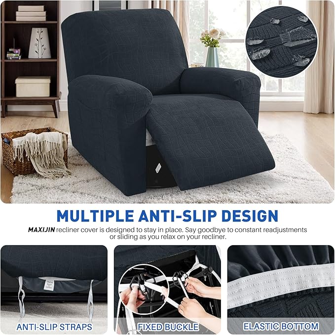 MAXIJIN Waterproof Recliner Covers for Large Recliner 3 Pieces Oversized Recliner Chair Covers, Washable Lazy Boy Reclining Slipcovers with Pockets for Pet, Kids (XL Recliner, Dark Gray)