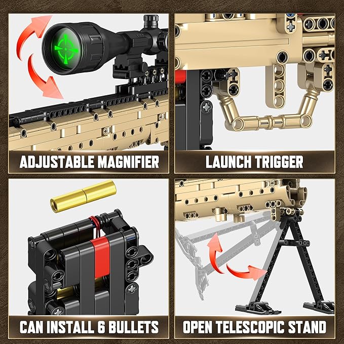 Building Block Gun Model Toys for Adults, 1388 Pcs 1:1 M24 Building Set Guns Model Toys for Adults Boys Teens Age 12+, Christmas and Birthday for Military Enthusiasts