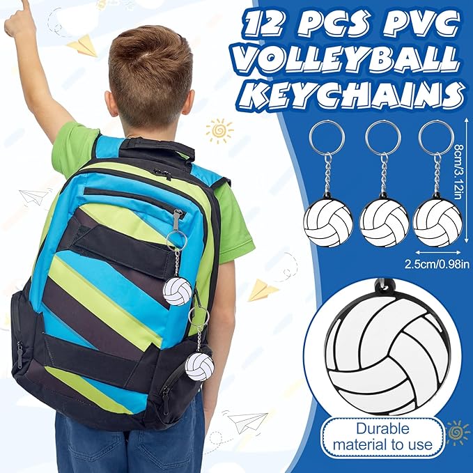 Poen 48 Pcs Volleyball Party Favors Volleyball Themed Supplies Include 12 Drawstring Backpack 12 Mini Volleyball 12 Keychain 12 Wax Thread Braided Bracelet Inspirational Team Gift