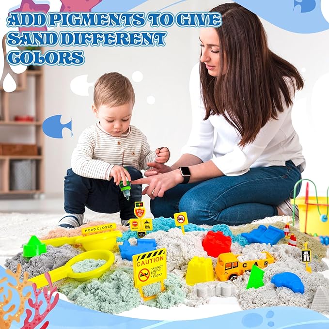 Play Sand Construction Set- Play Sand Kit, Sensory Bins with Magic Sand, Excavator Toy, Sand, Shovel Construction Site Kit, Beach Building Castle Sandbox Kit Gifts for Toddlers Age 3-8 Boy Girl