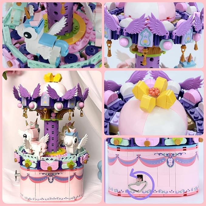 Rotating Carousel Model Building Sets with Music Box, Girls Toys 6 7 8 9 10 11 12 13 14 Years Old and up, Toys for Girls Christmas and Birthday Gifts for Adults and Kids (874pcs)