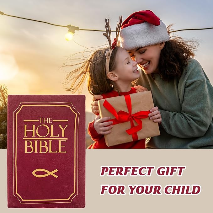 Children's Cartoon Plush Toy Throw Pillows, Christmas Holiday Bible Book Pillow That Opens, Home Aesthetic Room Decorative Pillow, Kids Pillow, for Bedroom Sofa Cushion Chair Couch Bed (Red)