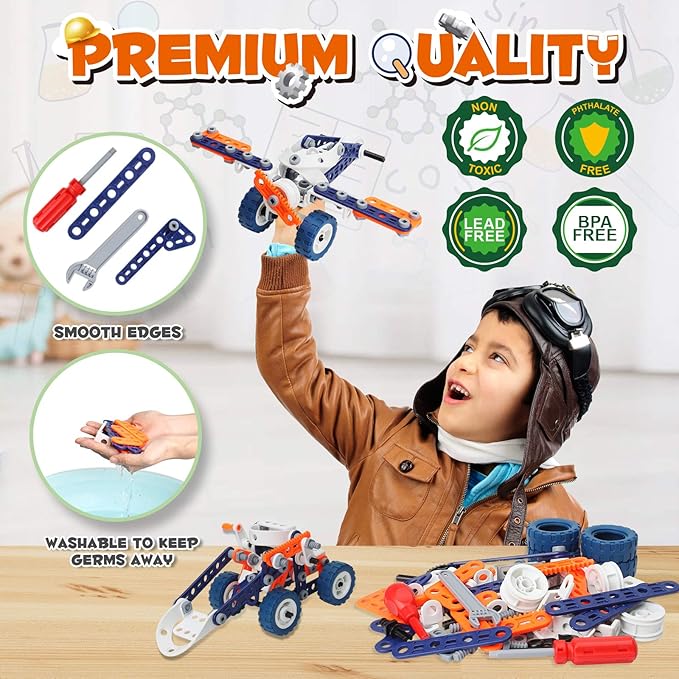 Building Toys for Boys Age 8-12, Boys Toys Age 6-8, Erector Set for Boys 6-8, 152PCS DIY 12 in 1 STEM Toys for 7 8 9 Year Old Boy, Engineering Building Toys for 10 11 12 Year Old