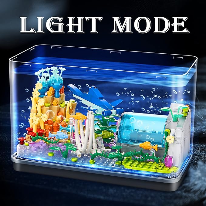 Fish Tank Building Blocks Toy Sets,Creative Ideals Aquarium Building Blocks(Can add Water and Charge Light Effects), Best Choice for 6+ Boys, Girls or Adults