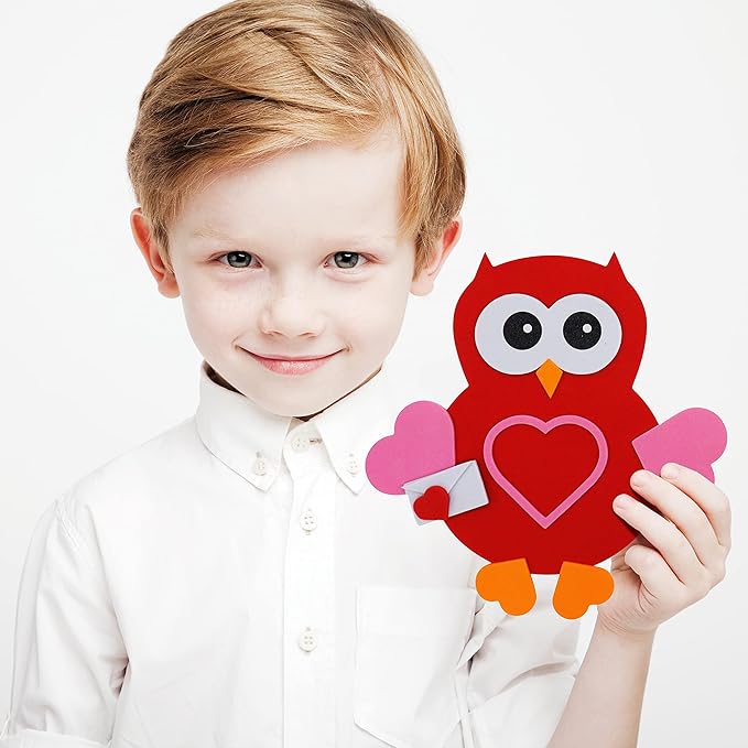 Valentines Day Owl Magnet Craft for Kids (12 Pack) Foam Valentines Day Craft for Kids Classroom DIY Activity Bulk, Individually Wrapped by 4E's Novelty