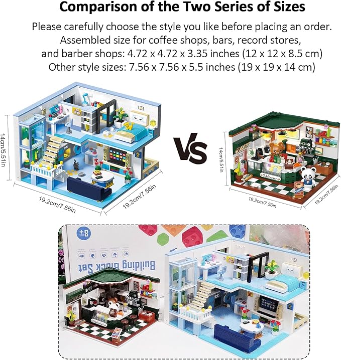 Friends House Building Block Set, Bear Cafe Shop Business City View Small Brick Model, Mini Construction Toy, Hobbies Christmas Birthday Gift for Teens Children Kids Boys Girls 6+, 527pcs