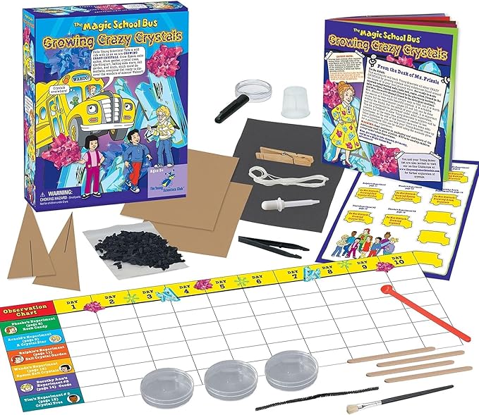 The Magic School Bus Rides Again: Growing Crazy Crystals By Horizon Group USA, Homeschool STEM Kit, Includes Educational Manual, Magnifying Glass, Petri Dish, Charcoal, Observation Chart & More, multi (WH-925-1158)