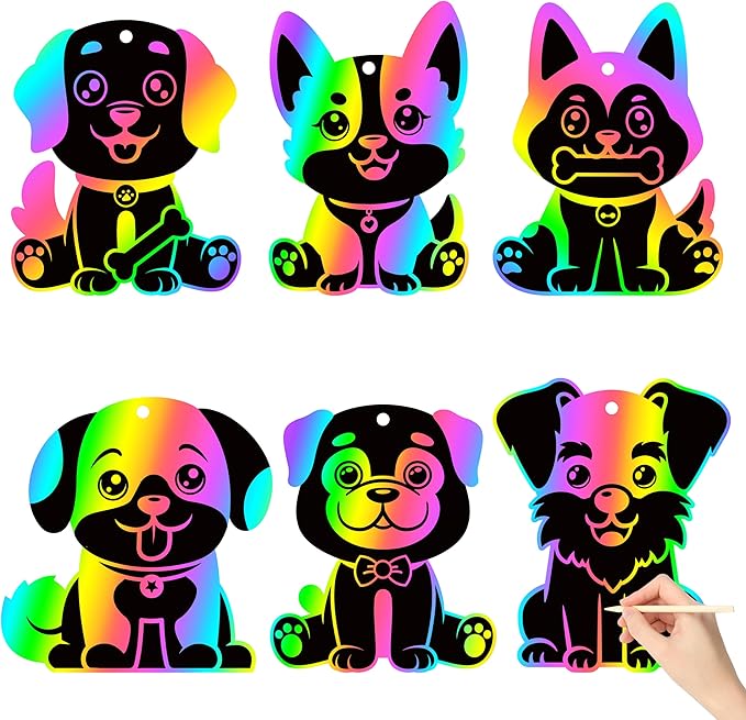 CY2SIDE Puppy Animal Color Scratch Bookmarks for Kids DIY Dog Scratch Card Craft Kit for Birthday Party Decors Puppy Dog Pet Magic Art Rainbow Color Craft Kit for Birthday Party Favor