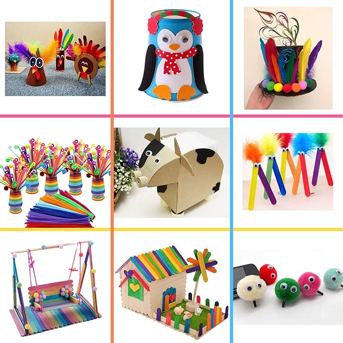 MOISO Kids Crafts and Art Supplies Jar Kit - 560+ Piece Set - Make Bracelets and Necklaces - Plus Glitter Glue, Construction Paper, Colored Popsicle Sticks, Eyes, Pipe Cleaners…