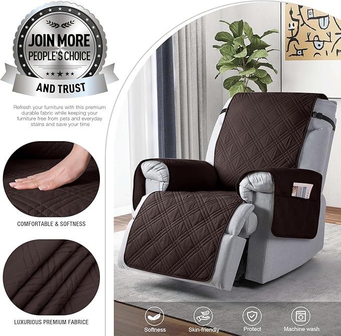 TAOCOCO 100% Waterproof Recliner Chair Cover, Small Recliner Covers for Recliner Chair with Pocket, Non Slip Reclining Chair Cover Furniture Protector for Kids, Pets(X-Small Chair, Coffee)