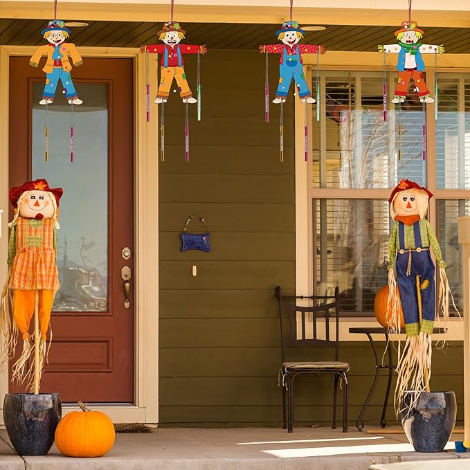 Fennoral 12 Pack Scarecrow Wind Chime Kit for Kids Make You Own Scarecrow Craft Kit DIY Arts and Crafts for Boys Girls Fall Art Activities Halloween Autumn Harvest Thanksgiving Decoration