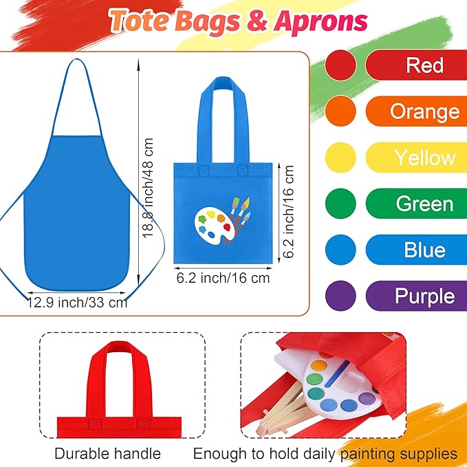 Aodaer 24 Pieces Valentine's Day Gift Mini Watercolor Paint Set Include 6 Set Colors Watercolor Paints Oval Palette Wooden Canvas Easels Canvas Tote Bags Aprons for Art Beginner Painting Supplies