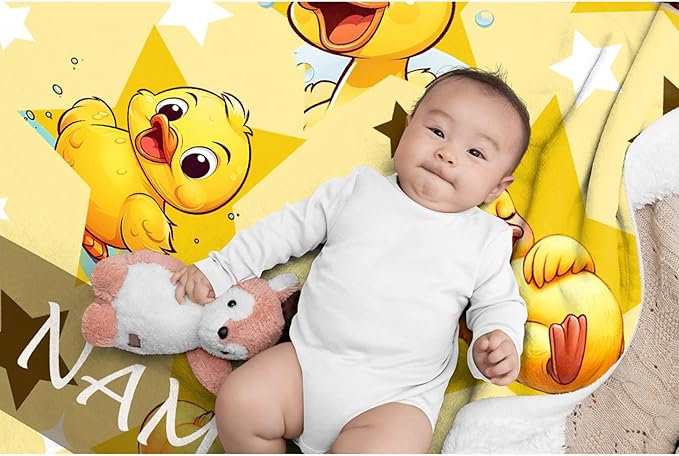 Custom Name Yellow Star Ducks Adult duck Blanket Kids Funny Blanket Suitable for Bedroom bed sofa Crib Couch Chair outdoor All Season Items That Yellow Duck Lovers Will Love 60"x50"for Teens