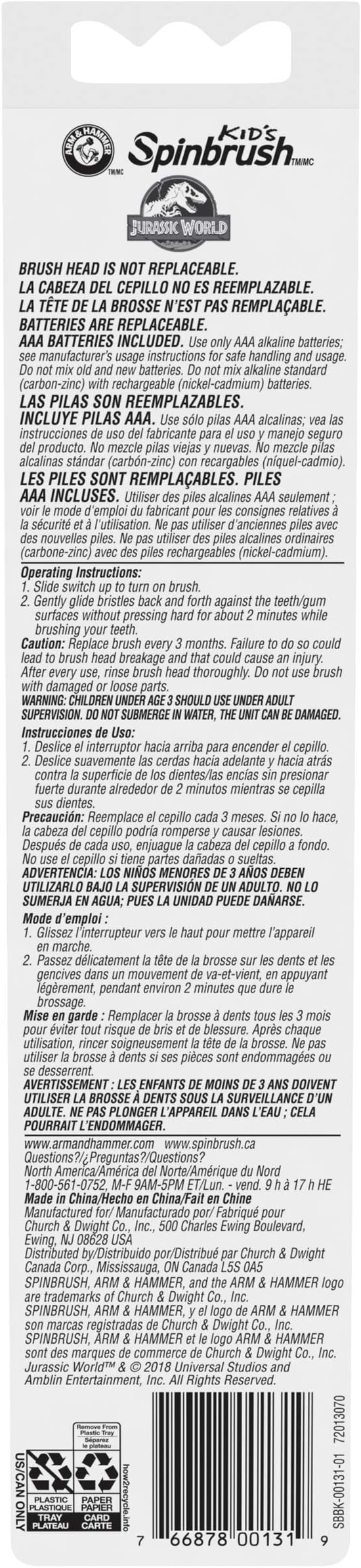 Spinbrush Jurassic World Kid’s Electric Battery Toothbrush, Soft, 1 ct