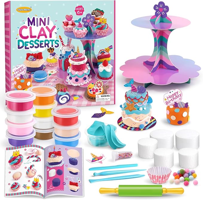 Craft Kits for Kids, Make Your Own Mini Desserts with Air Dry Clay, Create & Display Clay Creations, Art Activities, Great Gifts for Girls