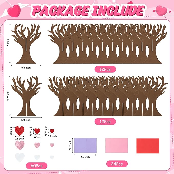 BeYumi 12 Pack Valentine’s Day Thankful Heart Trees Foam Craft Kits for Kids Make Your Own Valentine DIY Heart Trees Decorations Gratitude Tree Craft Set Holiday School Home Party Fun Activities Decor