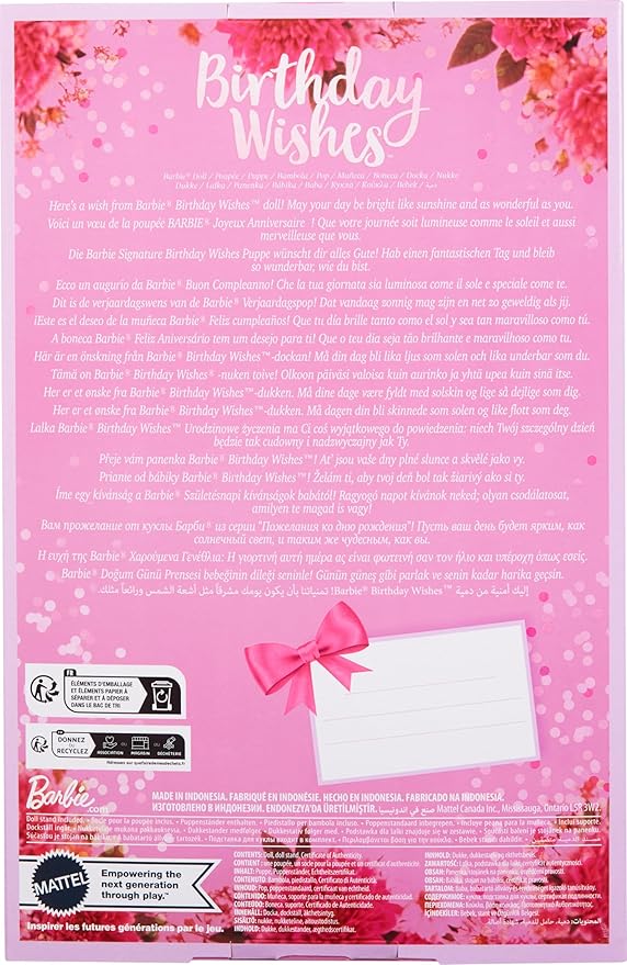 Barbie Signature Birthday Wishes Doll, Collectible in Satiny Lilac Dress with Wavy Brown Hair