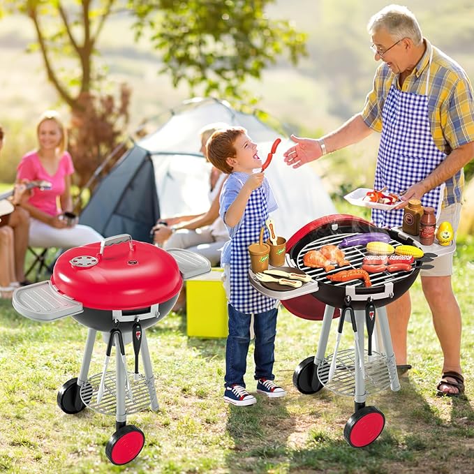 deAO Kids BBQ Grill Playset, Kitchen Toy Set with Pretend Smoke, Light, Sound Toy Kitchen Accessories,Indoor Outdoor Cooking Toy for Boys Girls Kids, for Kids