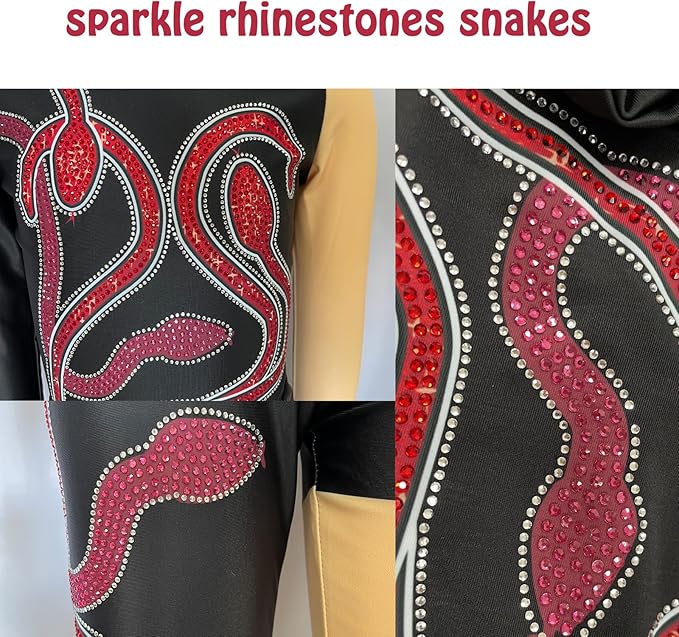 Girls Sparkles Red Snake Concert Outfit Halloween Costume Set Teens Jumpsuit Dance Costume Gymnastics Outfit for Kids