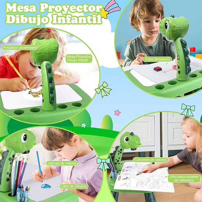 wakeInsa Drawing Projector,Arts and Crafts for Kids,Include Drawing Board,Crayons,Coloring Book,Stickers etc,Boys Dinosaur Toy,Toddler Learning Toys,Dinosaur Gifts for Boys,Toys for 3+ Years Old