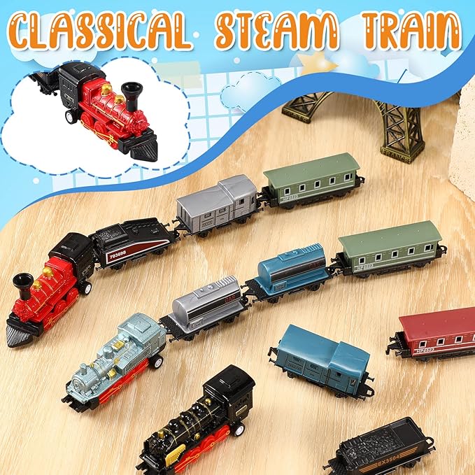 Hanaive 3 Sets Train Toys Mini Simulation Steam Toys Small Retro Steam Train Model Pull Back Set Diecast Locomotive Model Set for Boys and Girls Gifts Birthday Party Favor School Reward Gifts