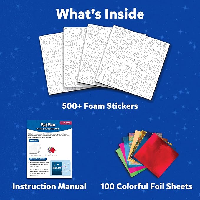Skillmatics Art & Craft Activity - Foil Fun Letter & Number Stickers, Mess-Free Art, Project Kits, DIY Colorful Creative Activity, Gifts for Ages 5, 6, 7, 8, 9, and Up