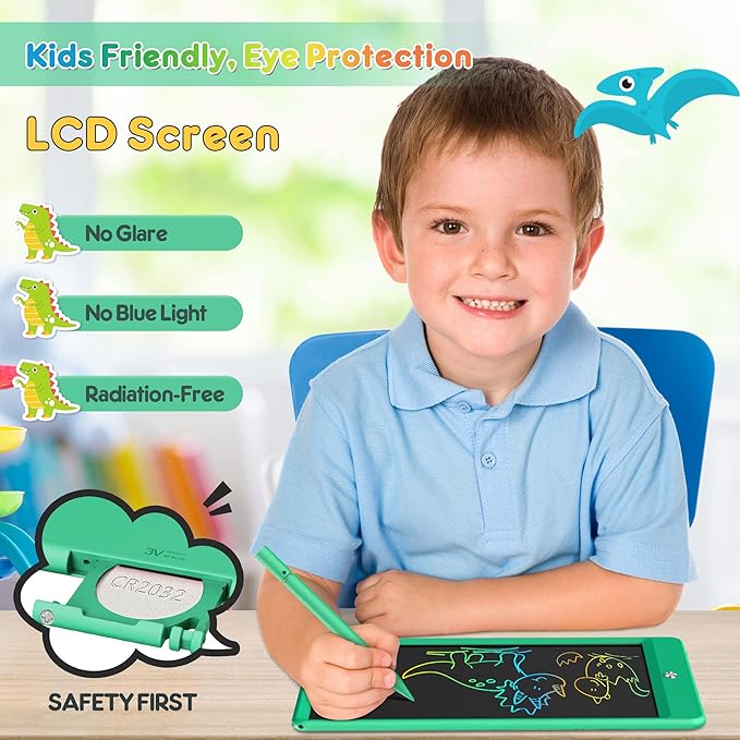 FLUESTON LCD Writing Tablet, Doodle Board Toys Gifts for 3-8 Year Old Girls Boys, 10 Inch Colorful Electronic Board Drawing Pad for Kids, Gifts for Toddler Educational Learning Travel Birthday, Green