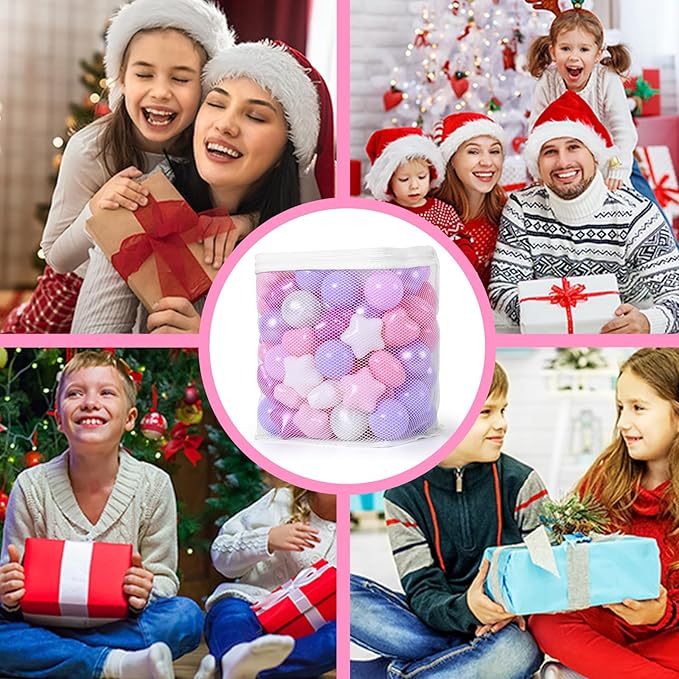 GOGOSO Shape Ball Pits Balls, Star Heart Plastic Play Balls for Toddlers Kids Children, DIY Giant Friendship Bracelet Banner
