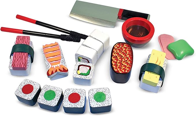 Melissa & Doug Sushi Slicing Play Food Set - Pretend Play Kitchen Toys, Wooden Sushi Food For Play, Pretend Sushi For Kids Ages 3+
