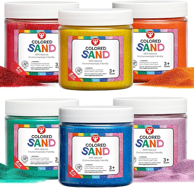Hygloss Products Colored Play Sand - Colorful Craft Art Bucket O' Sand, 6-Ounce