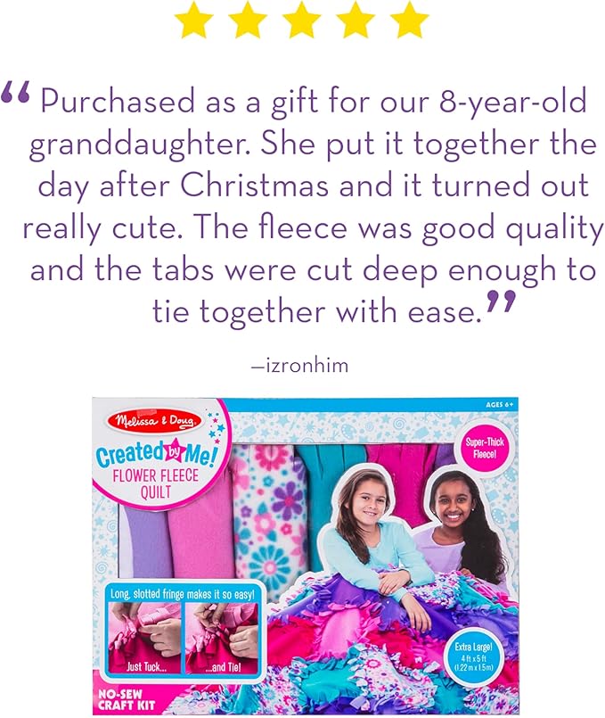 Melissa & Doug Created by Me! Flower Fleece Quilt No-Sew Craft Kit (48 squares, 4 feet x 5 feet)