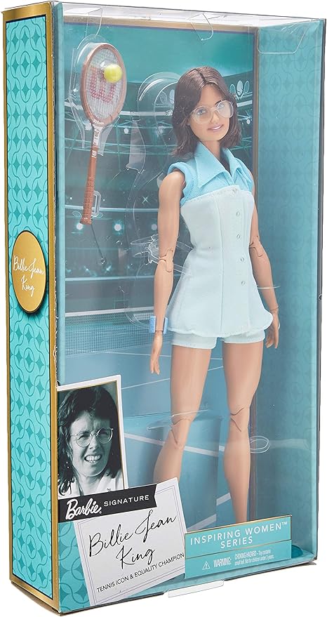 Barbie Inspiring Women Series Billie Jean King Collectible Doll, Approx. 12-in, Wearing Tennis Dress and Accessories, with Doll Stand and Certificate of Authenticity