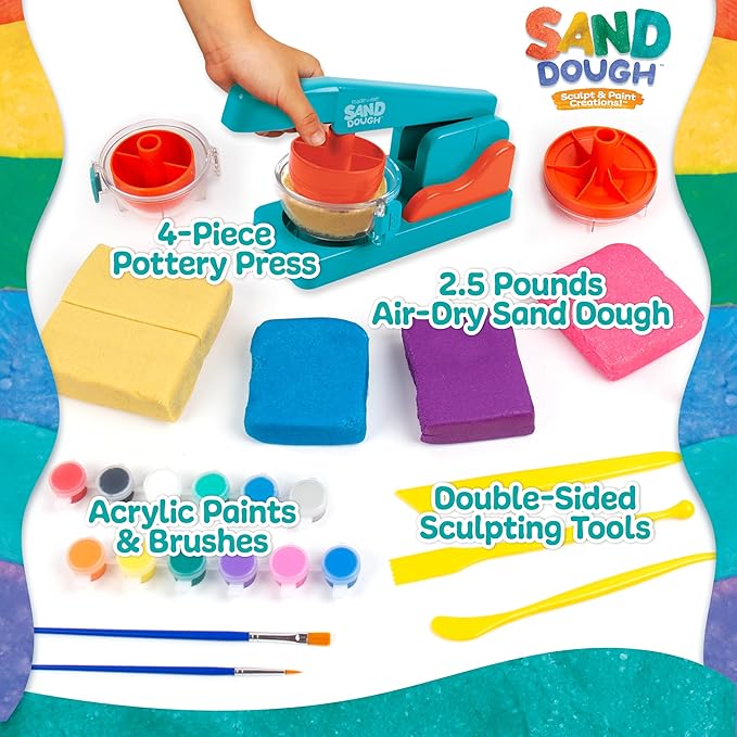 Made By Me! Sand Dough Sculpt & Paint Creations! Pottery Press, Sand Dough Bowl Kit, Paint & Create Your Own Pottery, Mess-Free Pottery Kit for Kids, Great Arts & Craft Activity for Ages 6, 7, 8, 9