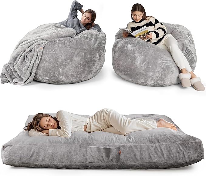 Giant Bean Bag Convertible Chair: Bean Bag Chair for Adults Kids Teens Couples for Lay Sleep in Living Room Bedroom Reading Room Game Room - Bean Bag Chair Supportive Foam Filling Washable(Full)