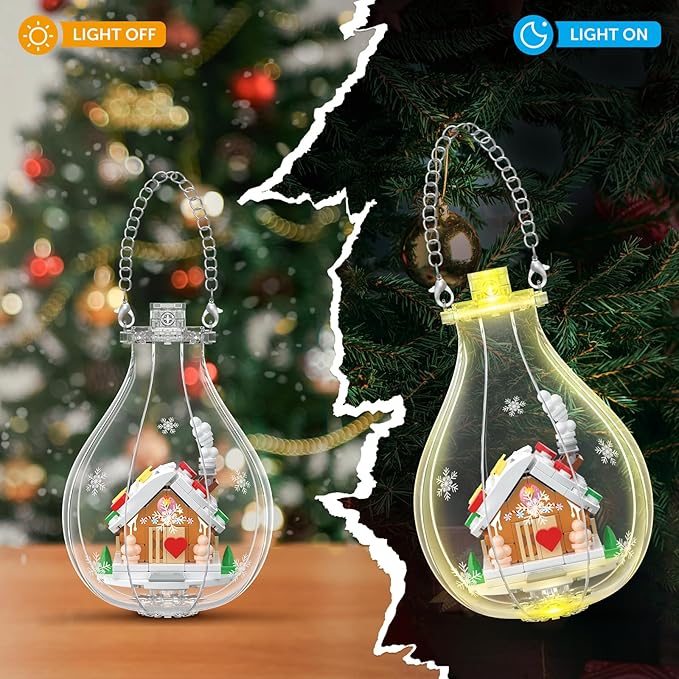 HOGOKIDS Christmas Building Sets with Lights - 6 Pack Christmas Tree Ornaments Santa Claus Gingerbread House Nutcracker Elk Building Toys Festival Decor Gifts for Adult Kids Boy Girl 6-12 Year(566PCS)