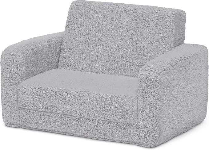 Delta Children Cozee Flip-Out Sherpa 2-in-1 Convertible Chair to Lounger for Kids, Grey