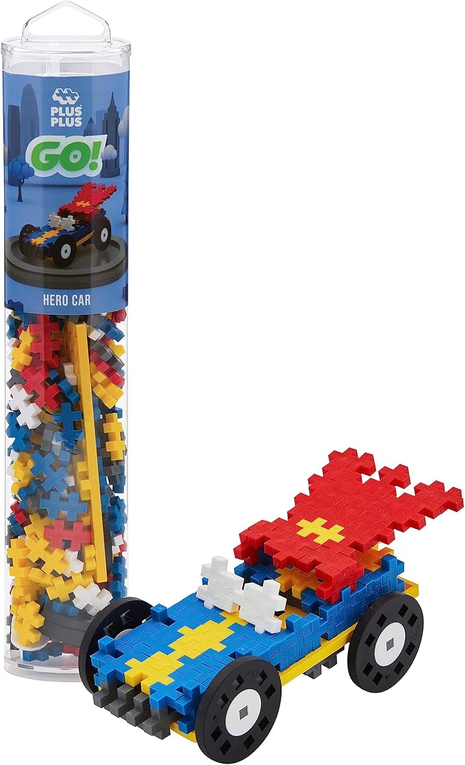 Plus Plus Color Cars Tube, Car Building Block Kit, 3D Puzzle Stem Toy Set for Kids, 200 Mini Interlocking Pieces - Hero